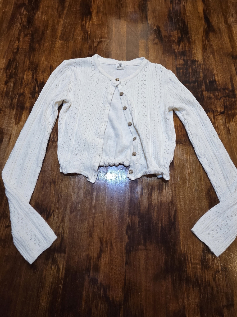 BDG Urban Outfitters Women S White Knit Long Sleeve Cropped Cardigan Cottegecore